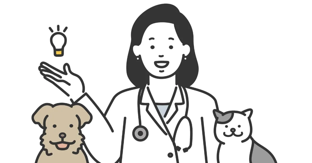 笑顔の女性獣医師と犬猫